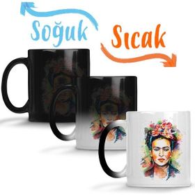 Baskı Dükkanı Frida Kahlo Renkli Çiçekli Sihirli Porselen Kupa