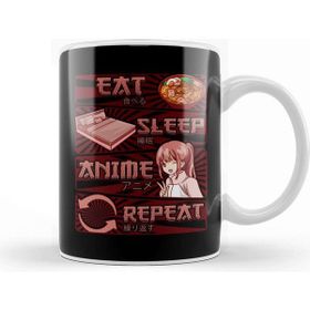 Baskı Dükkanı Funny Anime Obsessed Girl Eat Sleep Anime Repeat Kupa Bardak