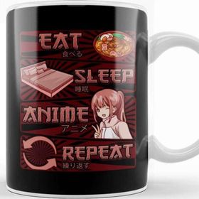Baskı Dükkanı Funny Anime Obsessed Girl Eat Sleep Anime Repeat Kupa Bardak
