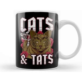 Baskı Dükkanı Funny Cats &amp; Tats Inked Tattoo Obsessed Cat Lover Kupa Bardak
