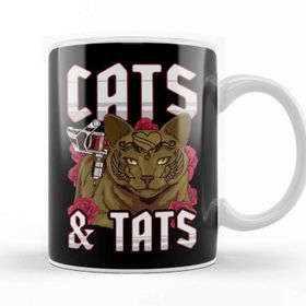 Baskı Dükkanı Funny Cats &amp; Tats Inked Tattoo Obsessed Cat Lover Kupa Bardak