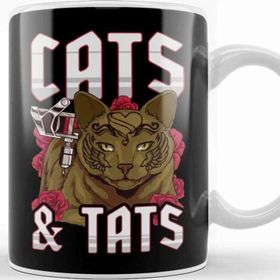 Baskı Dükkanı Funny Cats &amp; Tats Inked Tattoo Obsessed Cat Lover Kupa Bardak