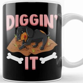 Baskı Dükkanı Funny Diggin It Cute Dachshund Pun Digging Bones Kupa Bardak