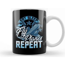 Baskı Dükkanı Funny Eat Sleep Fly Planes Repeat Airplane Pilot Kupa