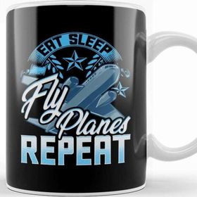 Baskı Dükkanı Funny Eat Sleep Fly Planes Repeat Airplane Pilot Kupa