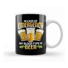 Baskı Dükkanı Funny In Case Of Emergency My Blood Type Is Beer Kupa