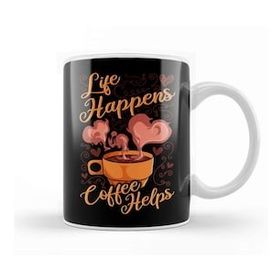 Baskı Dükkanı Funny Life Happens Coffee Helps Caffeine Addict Kupa