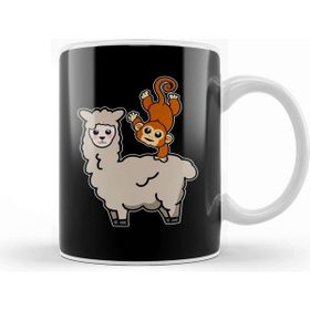 Baskı Dükkanı Funny Monkey Riding On Llama Cute Monkeying Around Kupa