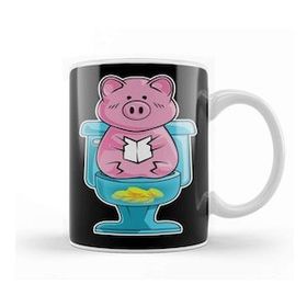 Baskı Dükkanı Funny Pig On Toilet Piggy Bank Potty Training Pun Kupa Bardak