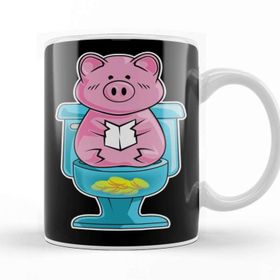 Baskı Dükkanı Funny Pig On Toilet Piggy Bank Potty Training Pun Kupa Bardak