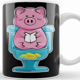 Baskı Dükkanı Funny Pig On Toilet Piggy Bank Potty Training Pun Kupa Bardak