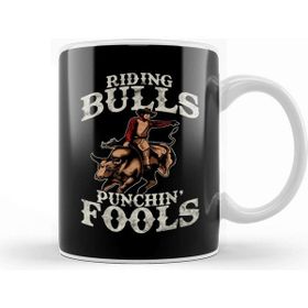 Baskı Dükkanı Funny Riding Bulls Punchin Fools Competitive Pun Kupa Bardak