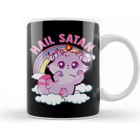 Baskı Dükkanı Funny Satanic Hail Satan Kitten Cute Rainbow Cat Kupa