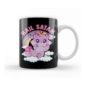 Baskı Dükkanı Funny Satanic Hail Satan Kitten Cute Rainbow Cat Kupa