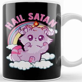 Baskı Dükkanı Funny Satanic Hail Satan Kitten Cute Rainbow Cat Kupa