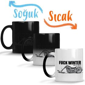 Baskı Dükkanı Fuuck Winter Always Motorcycle Sihirli Porselen Kupa