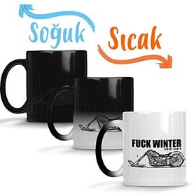 Baskı Dükkanı Fuuck Winter Always Motorcycle Sihirli Porselen Kupa