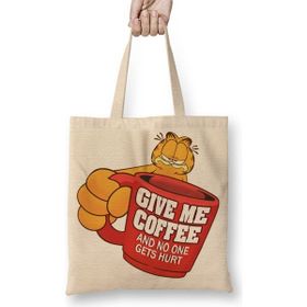 Baskı Dükkanı Garfield Give Me Coffe Garfield Bana Kahve Ver Bez Uzun Saplı Krem Rengi Çanta
