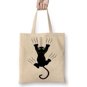 Baskı Dükkanı Gato Preto Cat Kedi Bez Uzun Saplı Krem Rengi Çanta