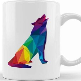 Baskı Dükkanı Geometric Animal Rainbow Wolf Howling Kupa