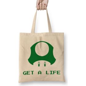 Baskı Dükkanı Get A Life Bez Uzun Saplı Krem Rengi Çanta