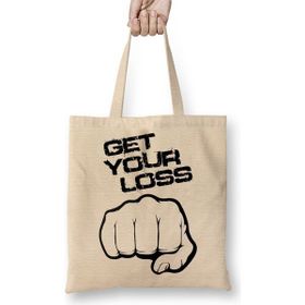 Baskı Dükkanı Get Your Loss Stop Loss Bez Uzun Saplı Krem Rengi Çanta
