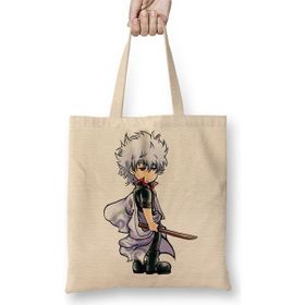 Baskı Dükkanı Gintama Gintoki Bez Uzun Saplı Krem Rengi Çanta
