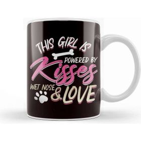 Baskı Dükkanı Girl Powered By Kisses Wet Nose Love Paw Dog Lover Puppy Pet Kupa Bardak