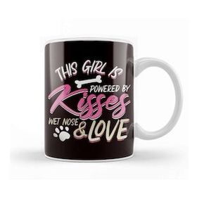 Baskı Dükkanı Girl Powered By Kisses Wet Nose Love Paw Dog Lover Puppy Pet Kupa Bardak