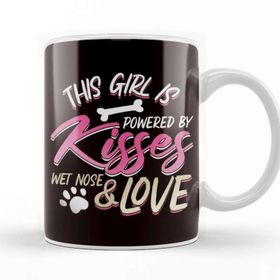 Baskı Dükkanı Girl Powered By Kisses Wet Nose Love Paw Dog Lover Puppy Pet Kupa Bardak