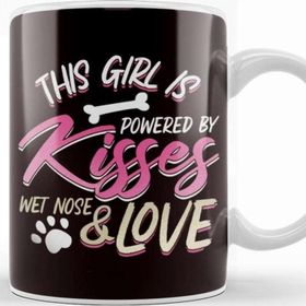 Baskı Dükkanı Girl Powered By Kisses Wet Nose Love Paw Dog Lover Puppy Pet Kupa Bardak
