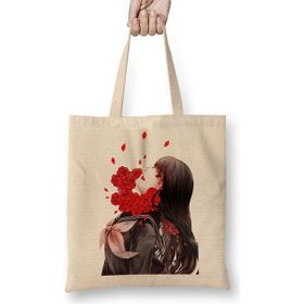 Baskı Dükkanı Girl Rose Bez Uzun Saplı Krem Rengi Çanta