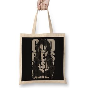 Baskı Dükkanı God Bless Sasha Grey Bez Uzun Saplı Krem Rengi Çanta