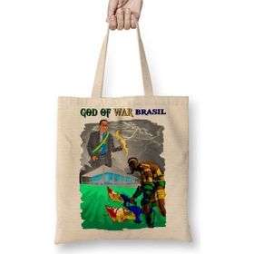 Baskı Dükkanı God Of War Brasil Bez Uzun Saplı Krem Rengi Çanta