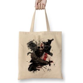 Baskı Dükkanı God Of War Kratos Bez Uzun Saplı Krem Rengi Çanta