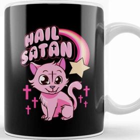 Baskı Dükkanı Hail Satan Cat Cute Rainbow Kitty Heavy Metal Pun Kupa