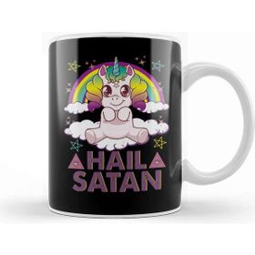 Baskı Dükkanı Hail Satan Unicorn Cute Rainbow Heavy Metal Pun Kupa