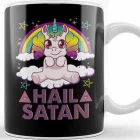 Baskı Dükkanı Hail Satan Unicorn Cute Rainbow Heavy Metal Pun Kupa
