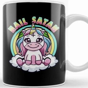 Baskı Dükkanı Hail Satan Unicorn Rainbow Heavy Metal Satanic Pun Kupa