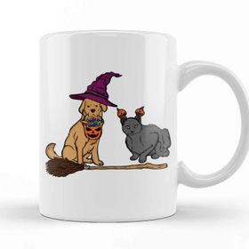 Baskı Dükkanı Halloween Dog &amp; Cat Witch Animal Friends Kupa