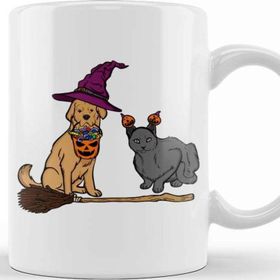 Baskı Dükkanı Halloween Dog &amp; Cat Witch Animal Friends Kupa