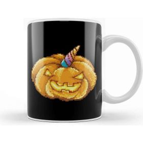 Baskı Dükkanı Halloween Jack O Lantern Unicorn Pixel Art Kupa