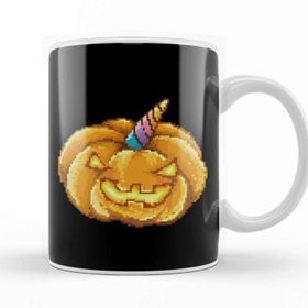 Baskı Dükkanı Halloween Jack O Lantern Unicorn Pixel Art Kupa