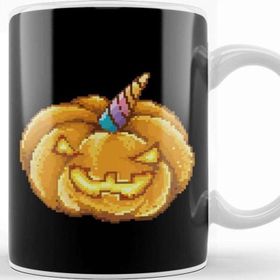 Baskı Dükkanı Halloween Jack O Lantern Unicorn Pixel Art Kupa
