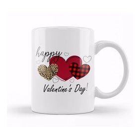 Baskı Dükkanı Happy Valentine's Day Cheetah Print Buffalo Plaid Hearts For And Girls Kupa