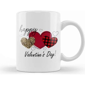 Baskı Dükkanı Happy Valentine's Day Cheetah Print Buffalo Plaid Hearts For And Girls Kupa