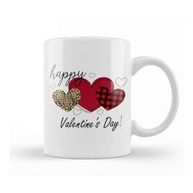 Baskı Dükkanı Happy Valentine's Day Cheetah Print Buffalo Plaid Hearts For And Girls Kupa