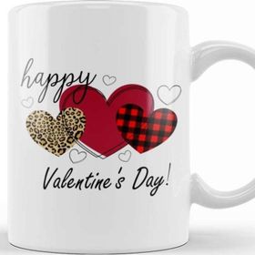 Baskı Dükkanı Happy Valentine's Day Cheetah Print Buffalo Plaid Hearts For And Girls Kupa