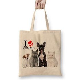 Baskı Dükkanı I Love Animals Kedi Köpek Cat Dog Pet Hayvan Bez Çanta