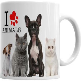 Baskı Dükkanı I Love Animals Kedi Köpek Cat Dog Pet Hayvan Sihirli Porselen Kupa